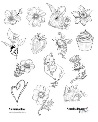 Verscheidene Tattoo Wannados im Blackwork Stil