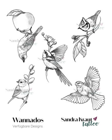 Tattoo Designs viele kleine Vögel Blackwork